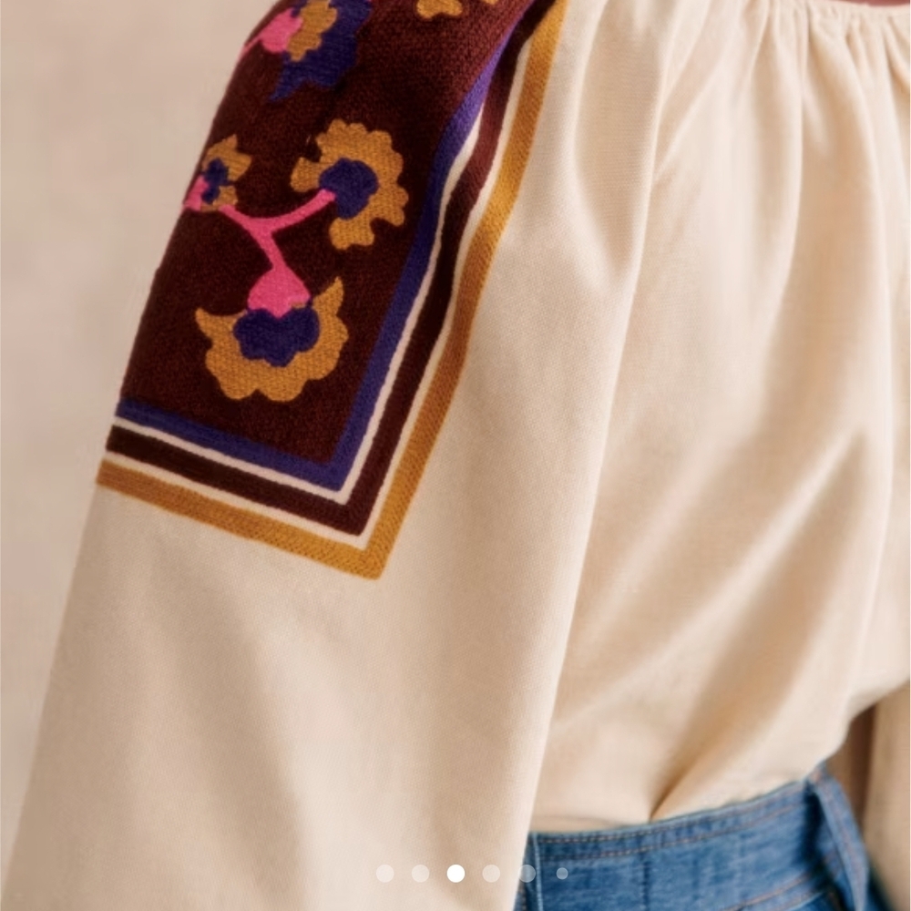 Sezane Saveria Cotton Embroidered Long Sleeve Peasant Blouse,  2/34, Cottagecore - Picture 4 of 13